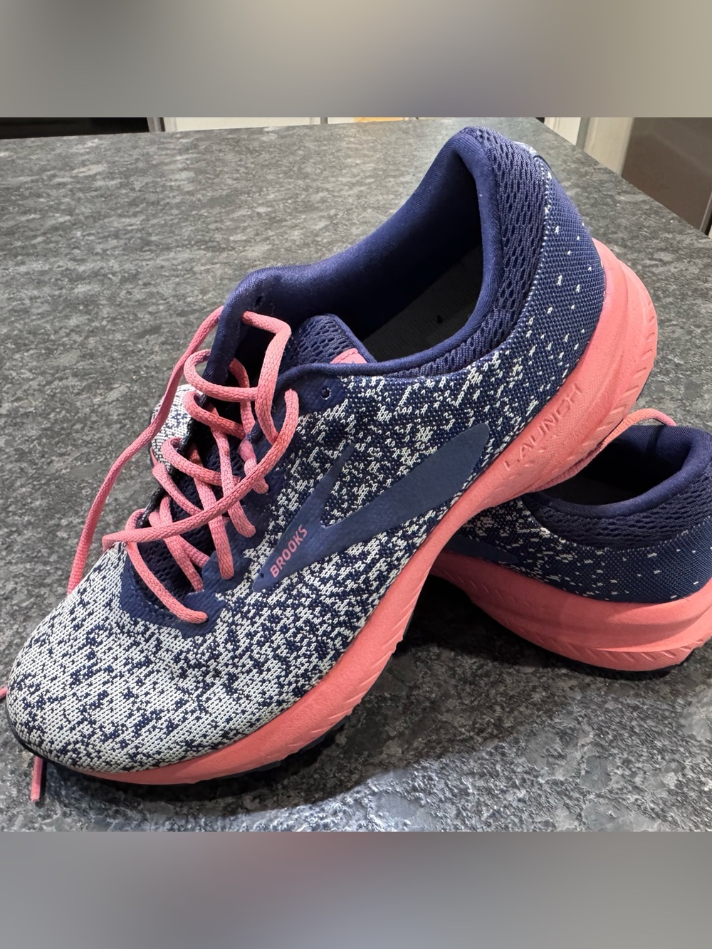 Brooks Women's Navy and Pink Knit Running Shoes